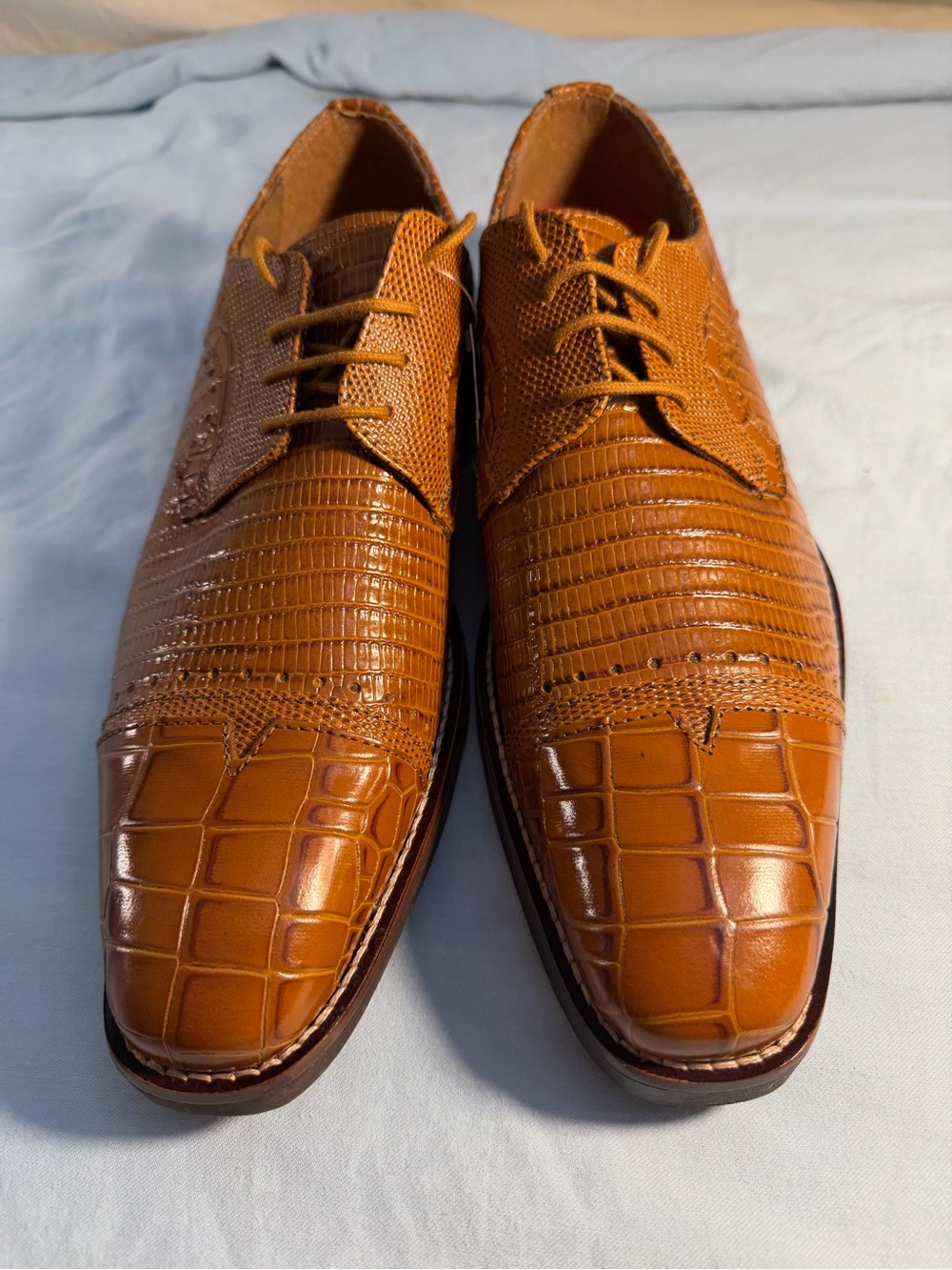 Stacy Adams Cognac Croc-Embossed Leather Oxfords